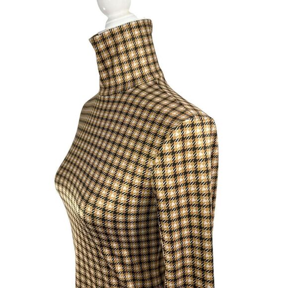 Rokh Women's Small Brown Beige Houndstooth Satin-Jersey Turtleneck Top Size 2-4 - Picture 13 of 13